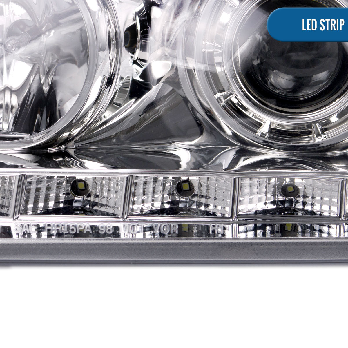Ronnin - Fits 1998-2011 Ford Crown Victoria Sleek Upgrade LED Strip Running Lights Projector Headlights Assembly Pair | Chrome