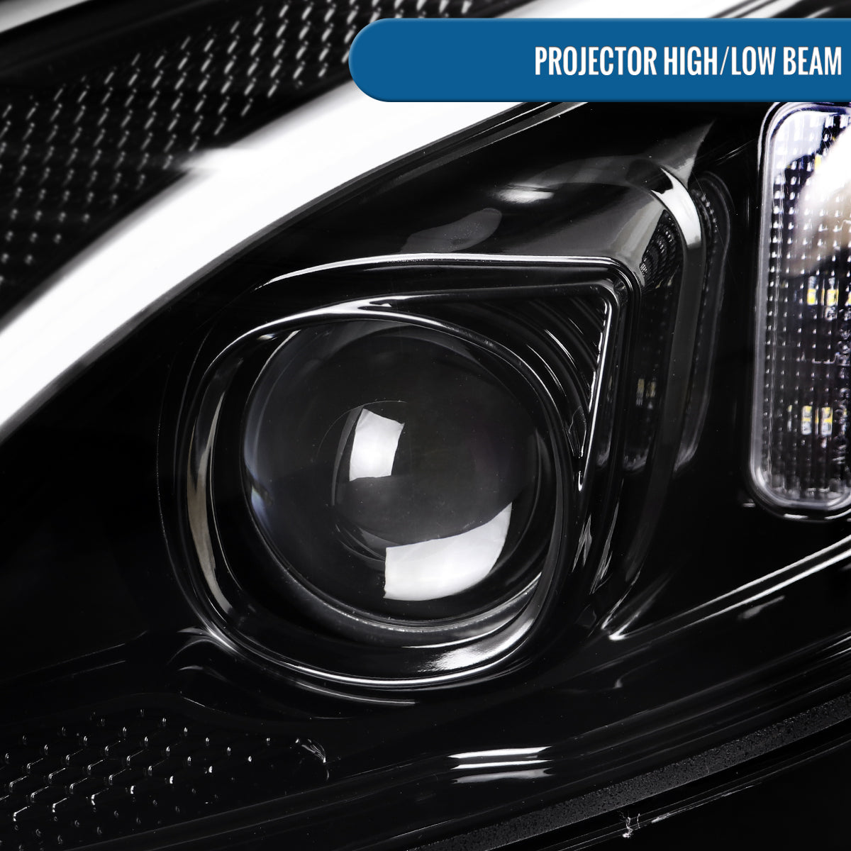 Ronnin - Fits 2015-2018 Mercedes-Benz C-Class W205 Upgrade Assembly LED Switchback Sequential Turn Signals Projector Halogen Headlights Replacement Pair | Gloss Black
