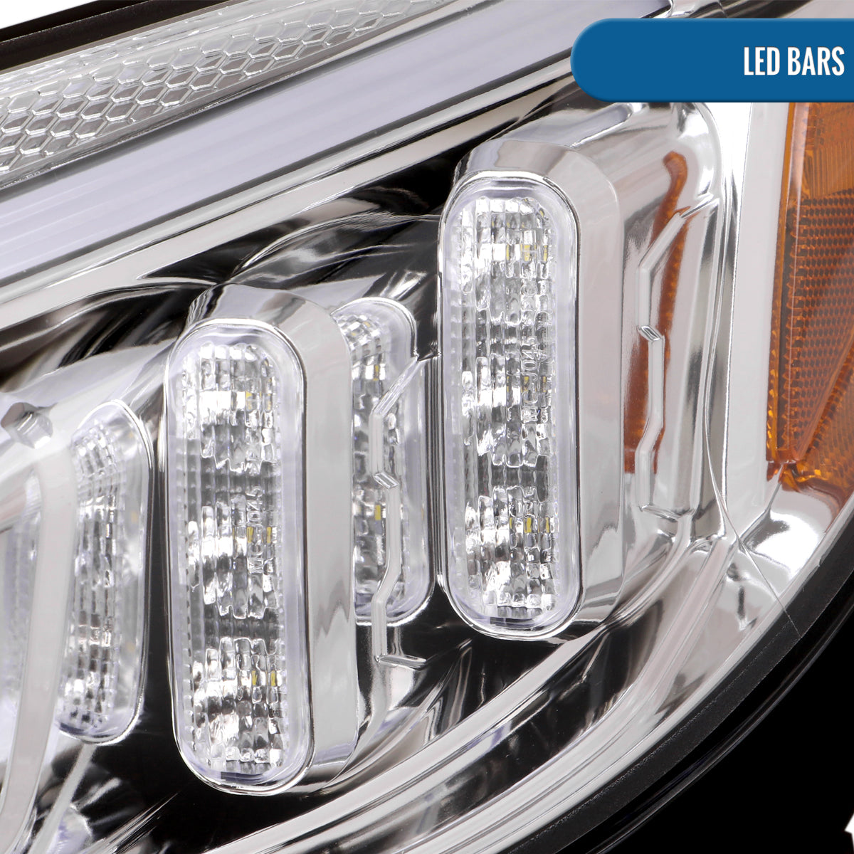 Ronnin - Fits 2015-2018 Mercedes-Benz C-Class W205 Upgrade Assembly LED Switchback Sequential Turn Signals Projector Halogen Headlights Replacement Pair | Chrome