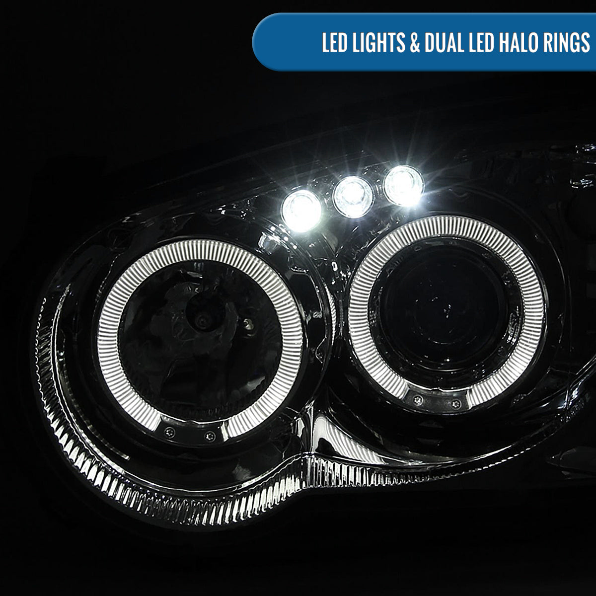 Ronnin - Fits 2004-2005 Subaru Impreza Upgrade LED Dual Halo Rims Projector Halogen Headlights Assembly Pair | Chrome