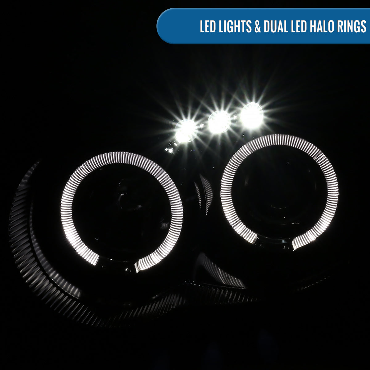 Ronnin - Fits 2004-2005 Subaru Impreza Upgrade LED Dual Halo Rims Projector Halogen Headlights Assembly Pair | Gloss Black