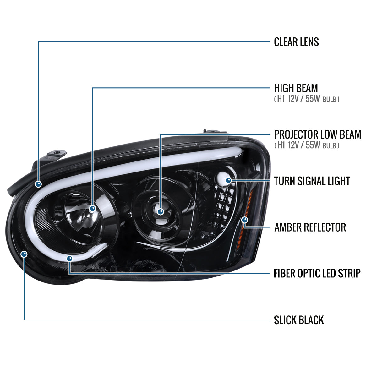 Ronnin - Fits 2004-2005 Subaru Impreza Upgrade Replacement LED Running Lights Tube Projector Halogen Headlights Assembly Pair | Gloss Black