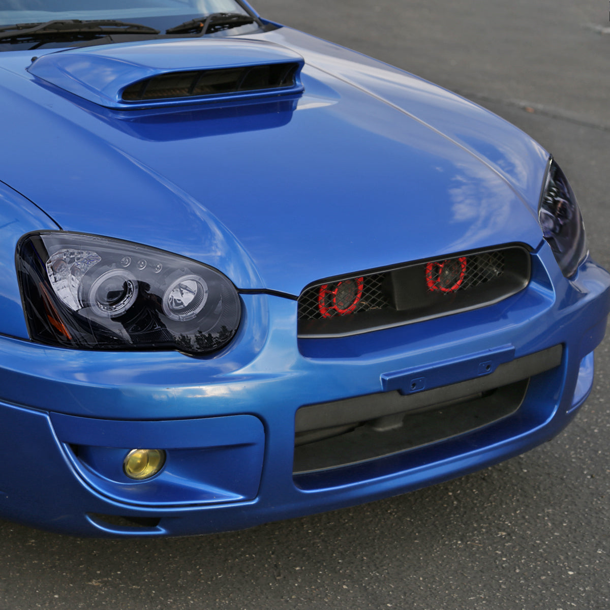 Ronnin - Fits 2004-2005 Subaru Impreza Upgrade LED Dual Halo Rims Projector Halogen Headlights Assembly Pair | Black Smoke