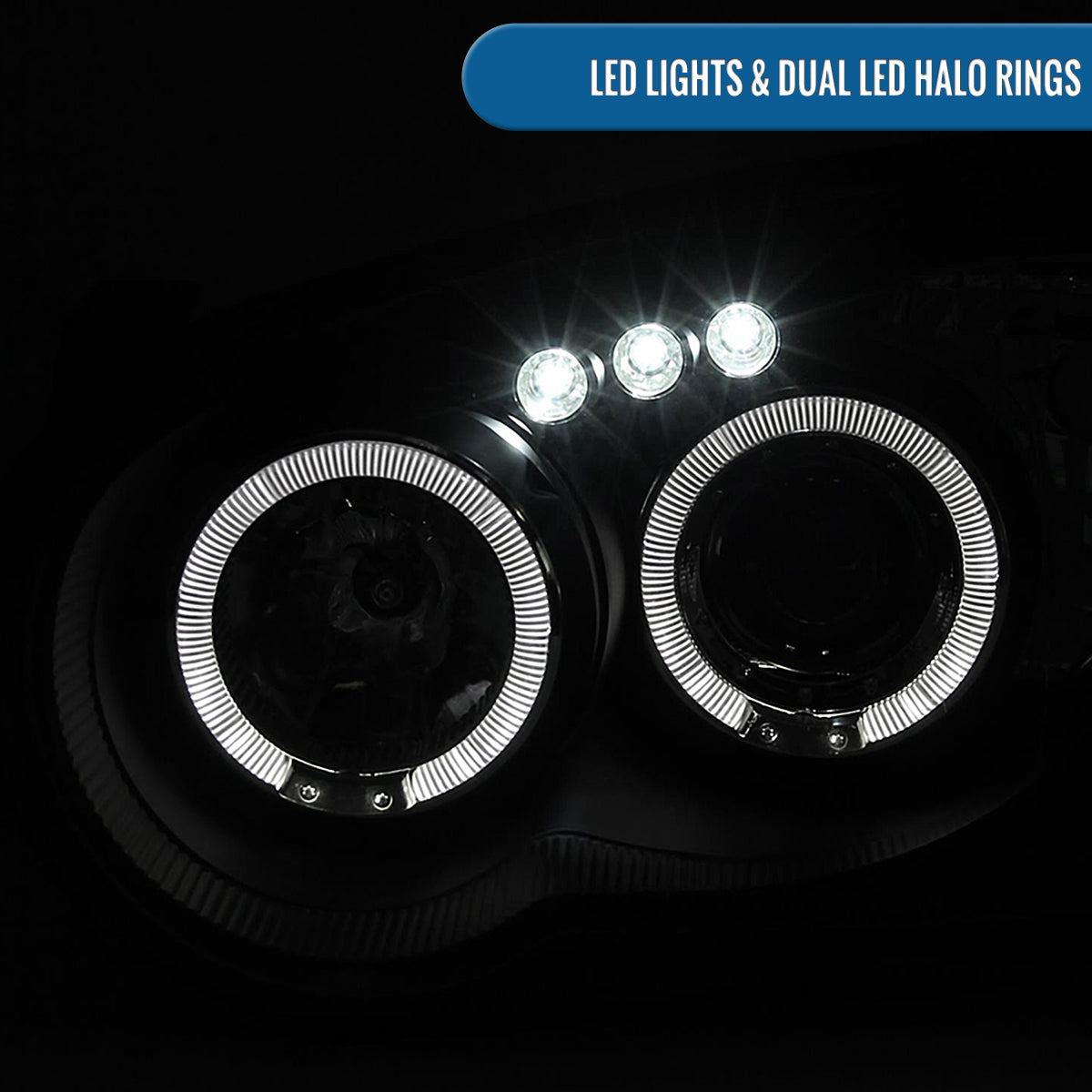 Ronnin - Fits 2004-2005 Subaru Impreza Upgrade LED Dual Halo Rims Projector Halogen Headlights Assembly Pair | Black