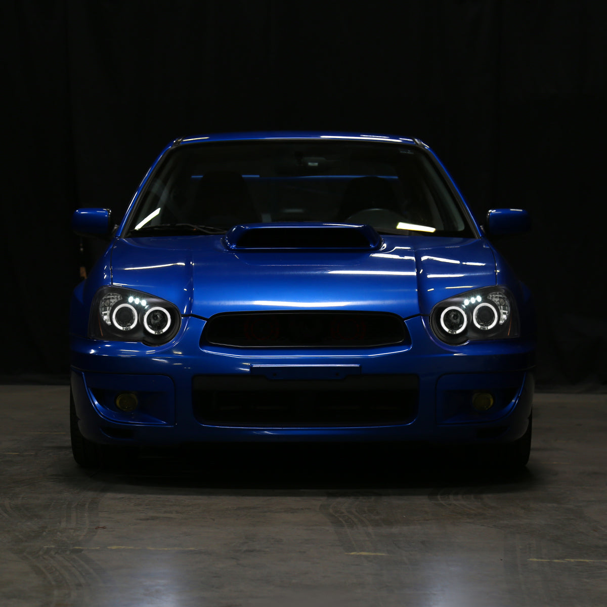 Ronnin - Fits 2004-2005 Subaru Impreza Upgrade LED Dual Halo Rims Projector Halogen Headlights Assembly Pair | Black