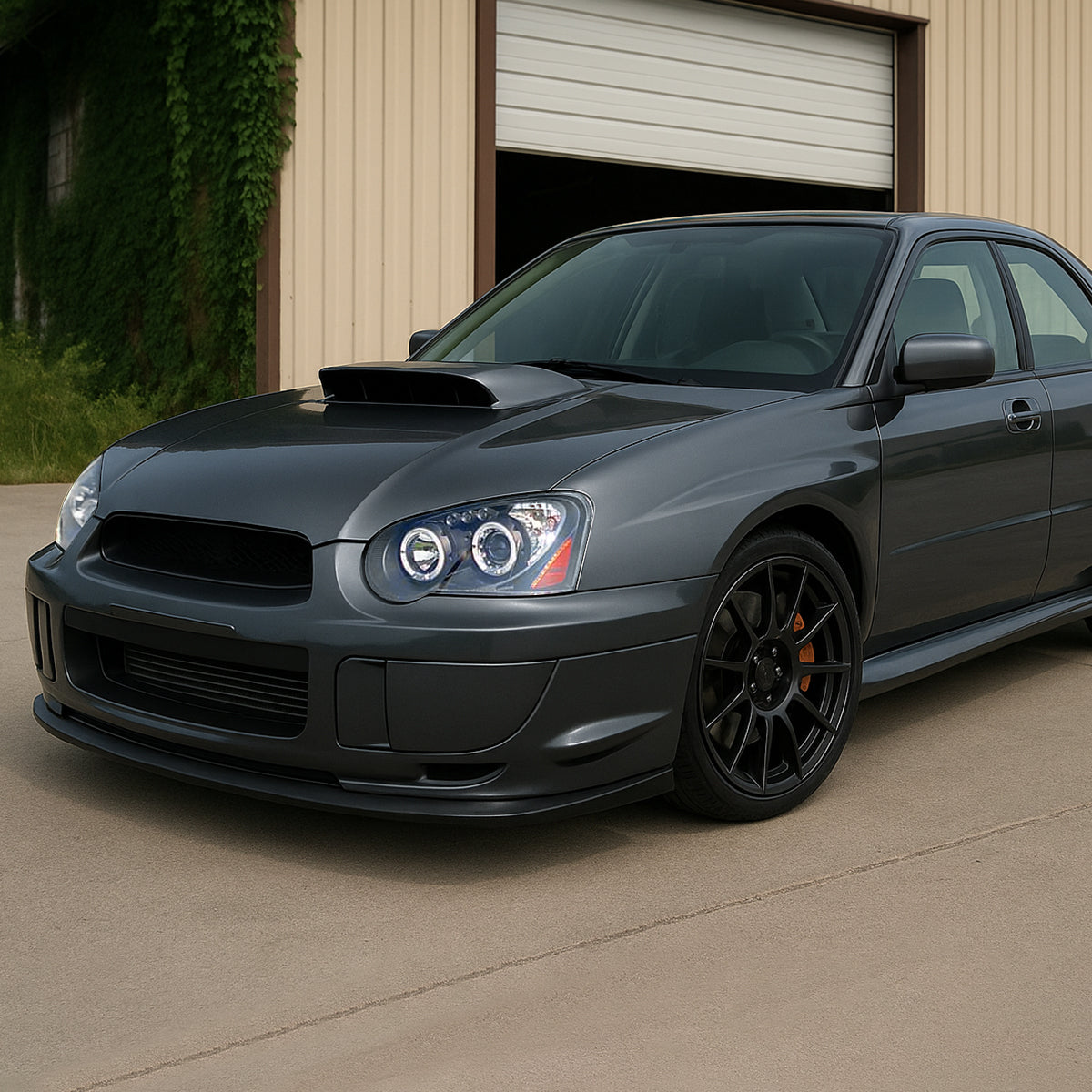 Ronnin - Fits 2004-2005 Subaru Impreza Upgrade LED Dual Halo Rims Projector Halogen Headlights Assembly Pair | Black