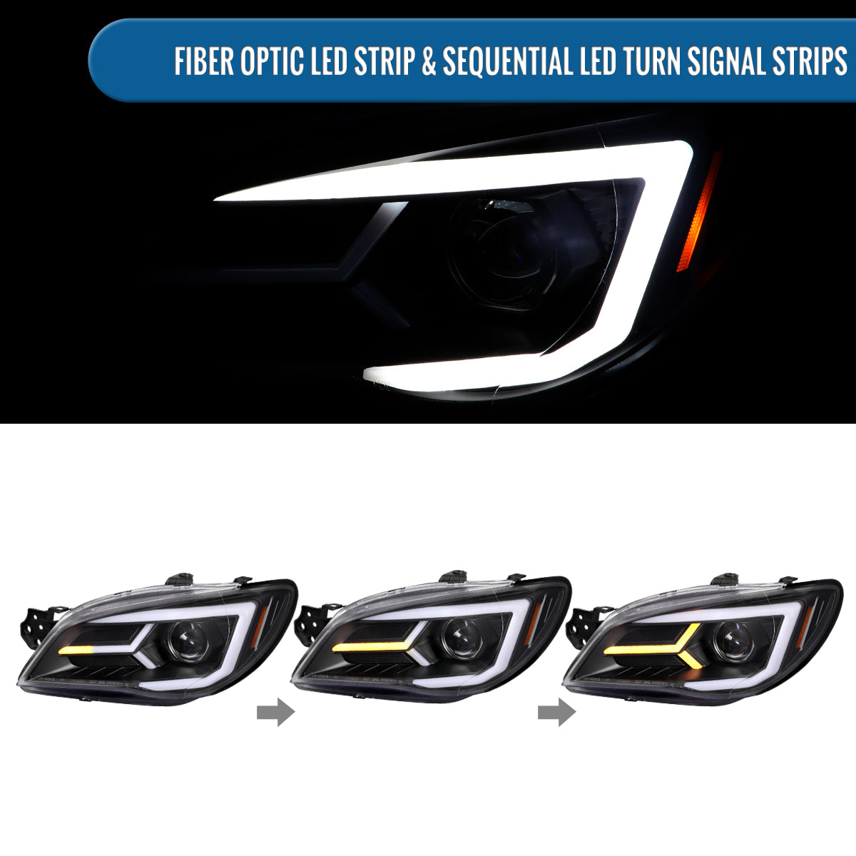 Ronnin - Fits 2006-2007 Subaru Impreza WRX STI Upgraded Projector Halogen Headlights LED Sequential Turn Signal Tube  Assembly Pair | Black