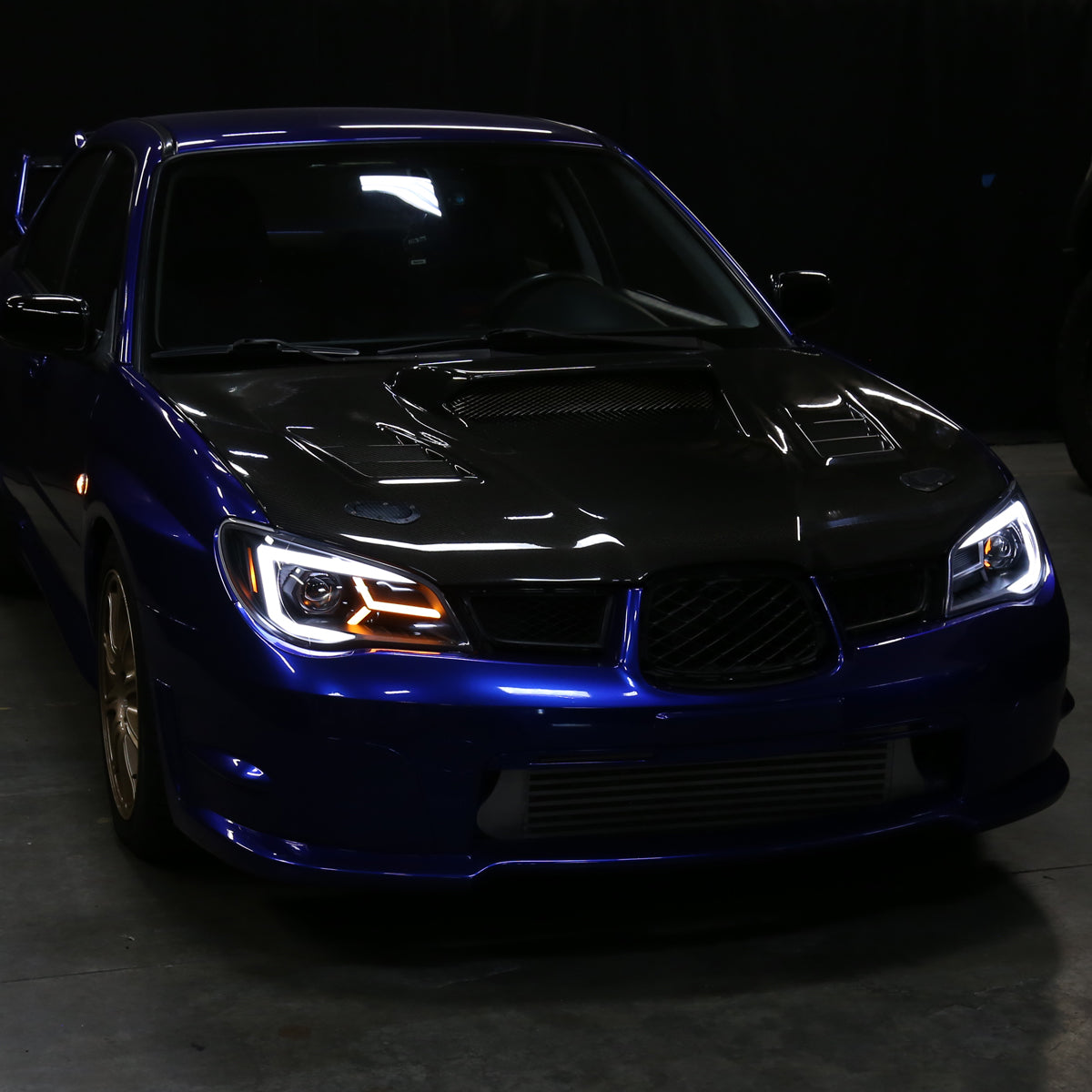 Ronnin - Fits 2006-2007 Subaru Impreza WRX STI Upgraded Projector Halogen Headlights LED Sequential Turn Signal Tube  Assembly Pair | Black