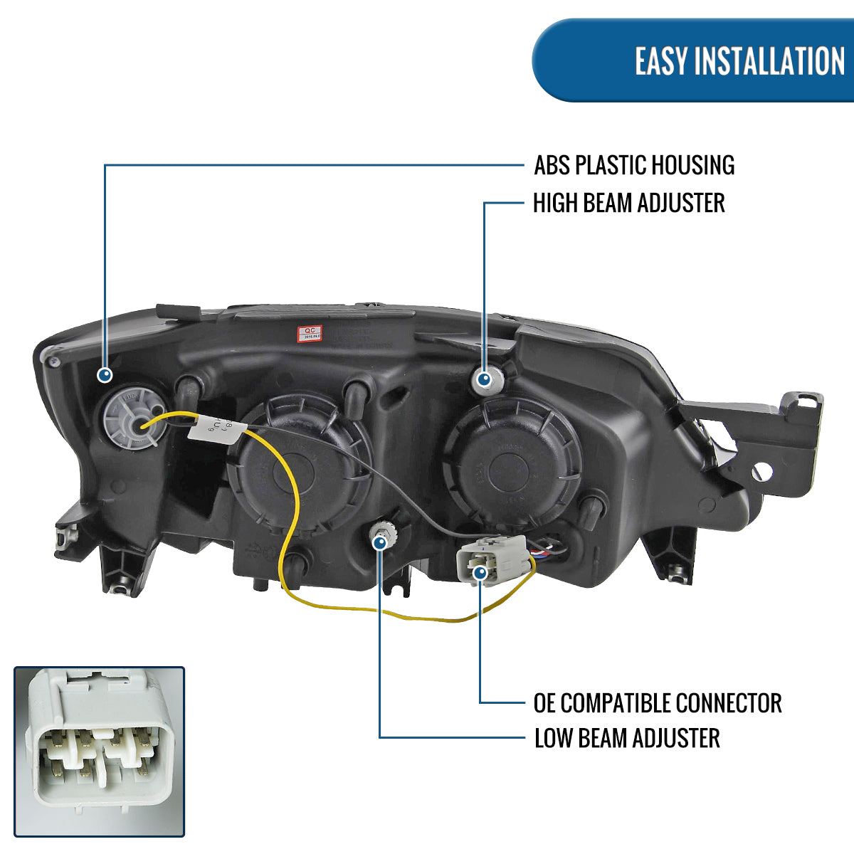 Ronnin - Fits 2008-2014 Subaru Impreza WRX Outback Sport Upgrade Assembly LED Running Light Tube Projector Halogen Headlights Pair | Black