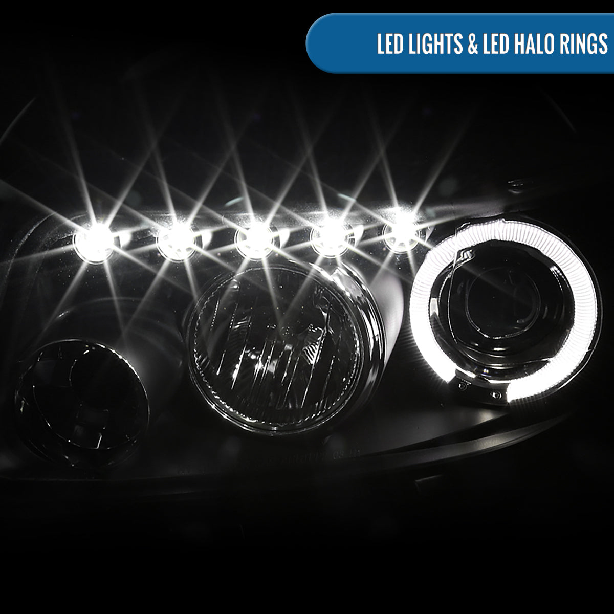 Ronnin - Fits 2008-2010 Scion xB Upgrade LED Halo Rims Running Lights Projector Headlights Assembly Pair | Black