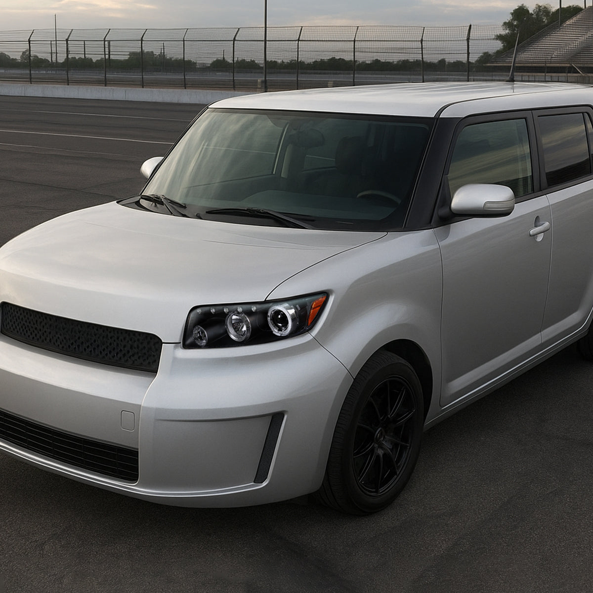 Ronnin - Fits 2008-2010 Scion xB Upgrade LED Halo Rims Running Lights Projector Headlights Assembly Pair | Black