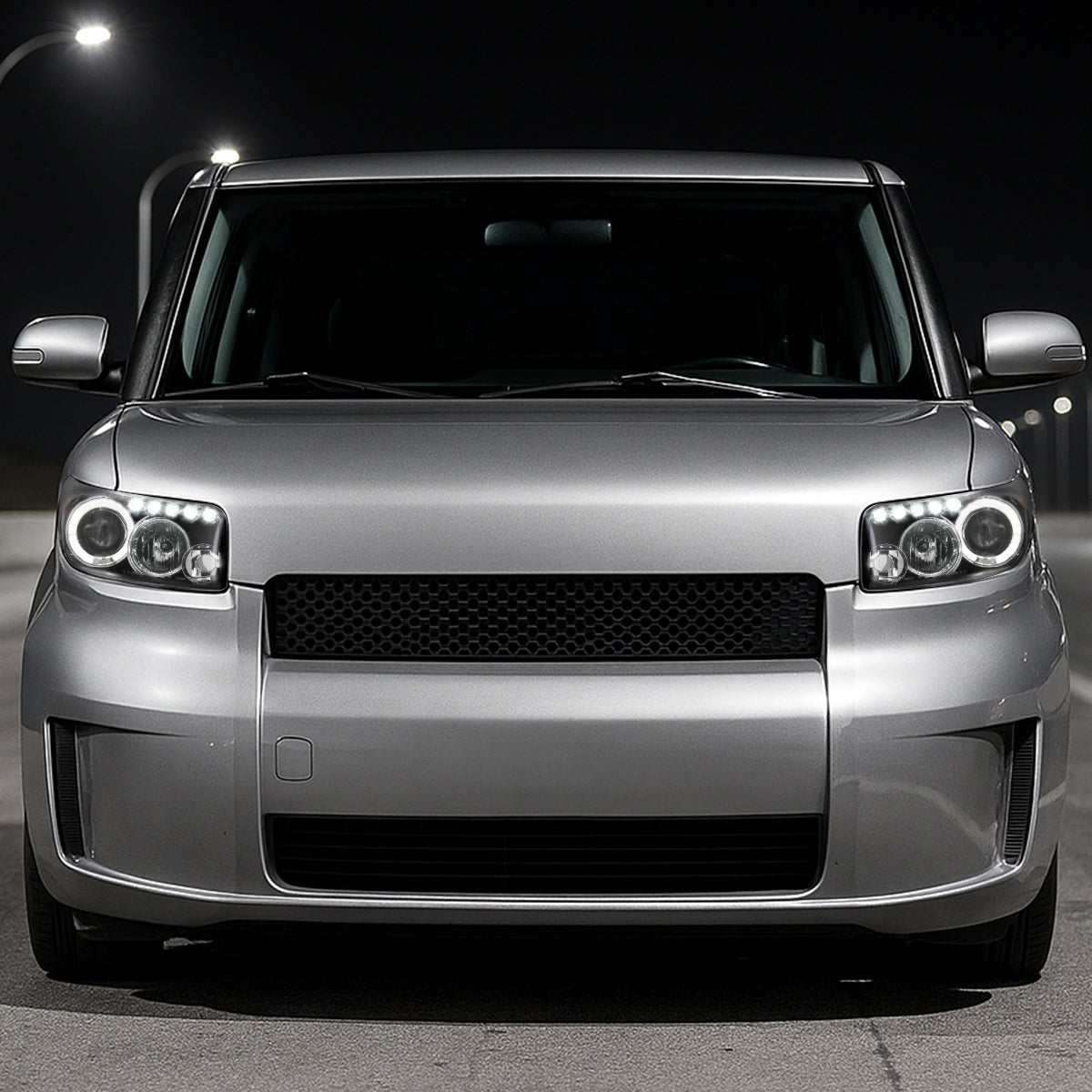 Ronnin - Fits 2008-2010 Scion xB Upgrade LED Halo Rims Running Lights Projector Headlights Assembly Pair | Black