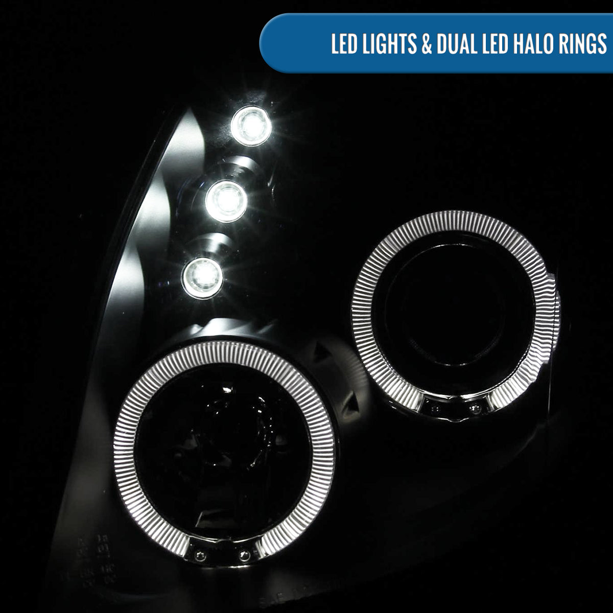 Ronnin - Fits 2006-2008 Toyota Yaris Hatchback US Spec LED Dual Halo Rims Running Lights Projector Headlights Upgrade Pair | Black