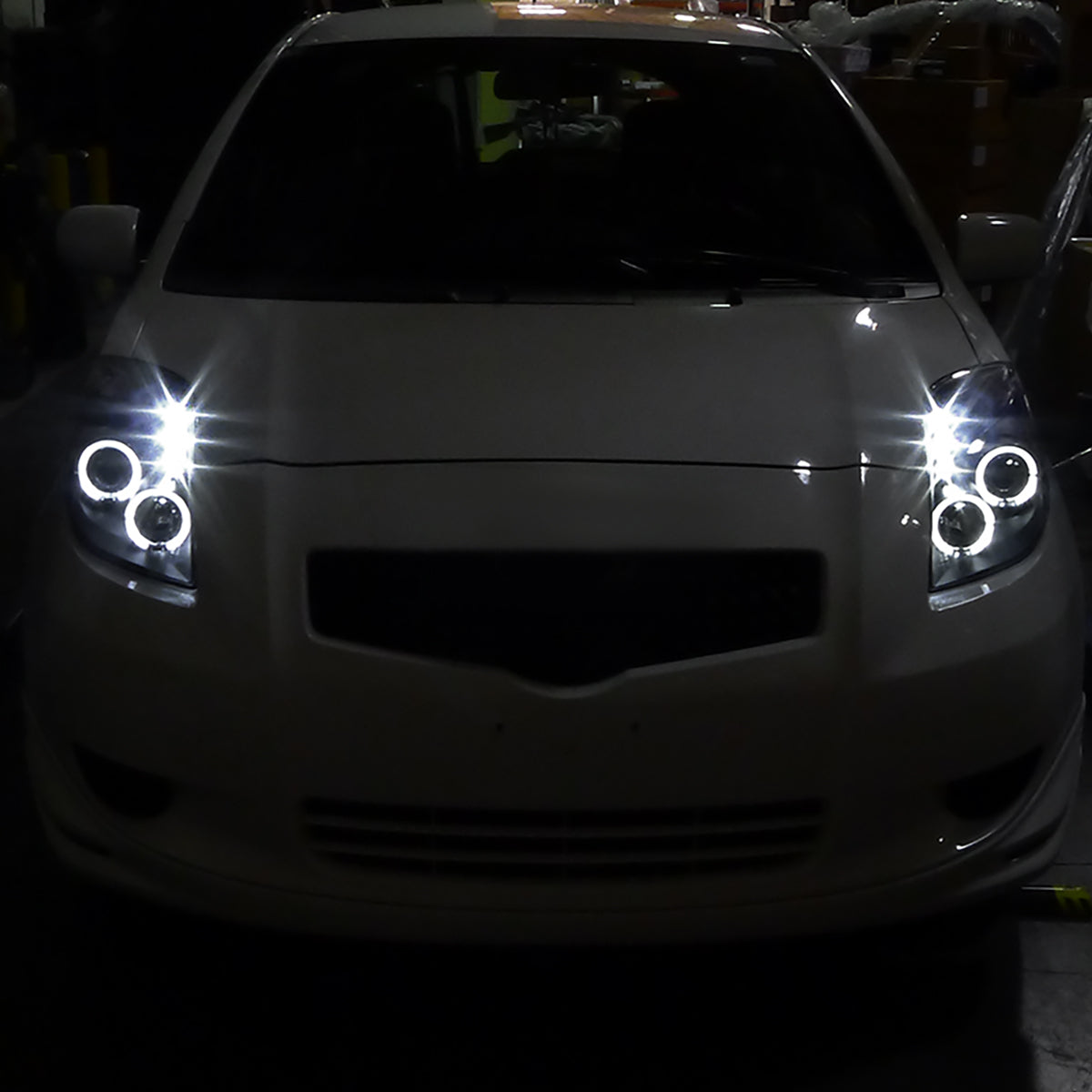 Ronnin - Fits 2006-2008 Toyota Yaris Hatchback US Spec LED Dual Halo Rims Running Lights Projector Headlights Upgrade Pair | Black
