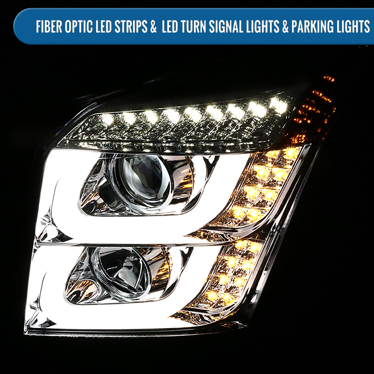 Ronnin - Fits 2015-2020 GMC Yukon/Yukon XL Upgrade Replacement LED Running Turn Signals Projector Headlights Assembly Pair | Chrome