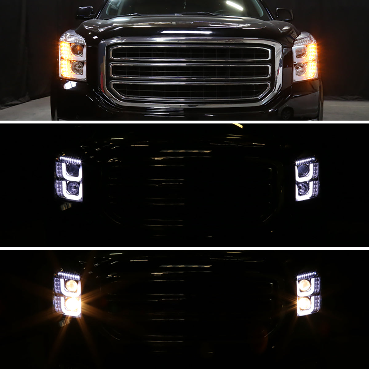Ronnin - Fits 2015-2020 GMC Yukon/Yukon XL Upgrade Replacement LED Running Turn Signals Projector Headlights Assembly Pair | Chrome