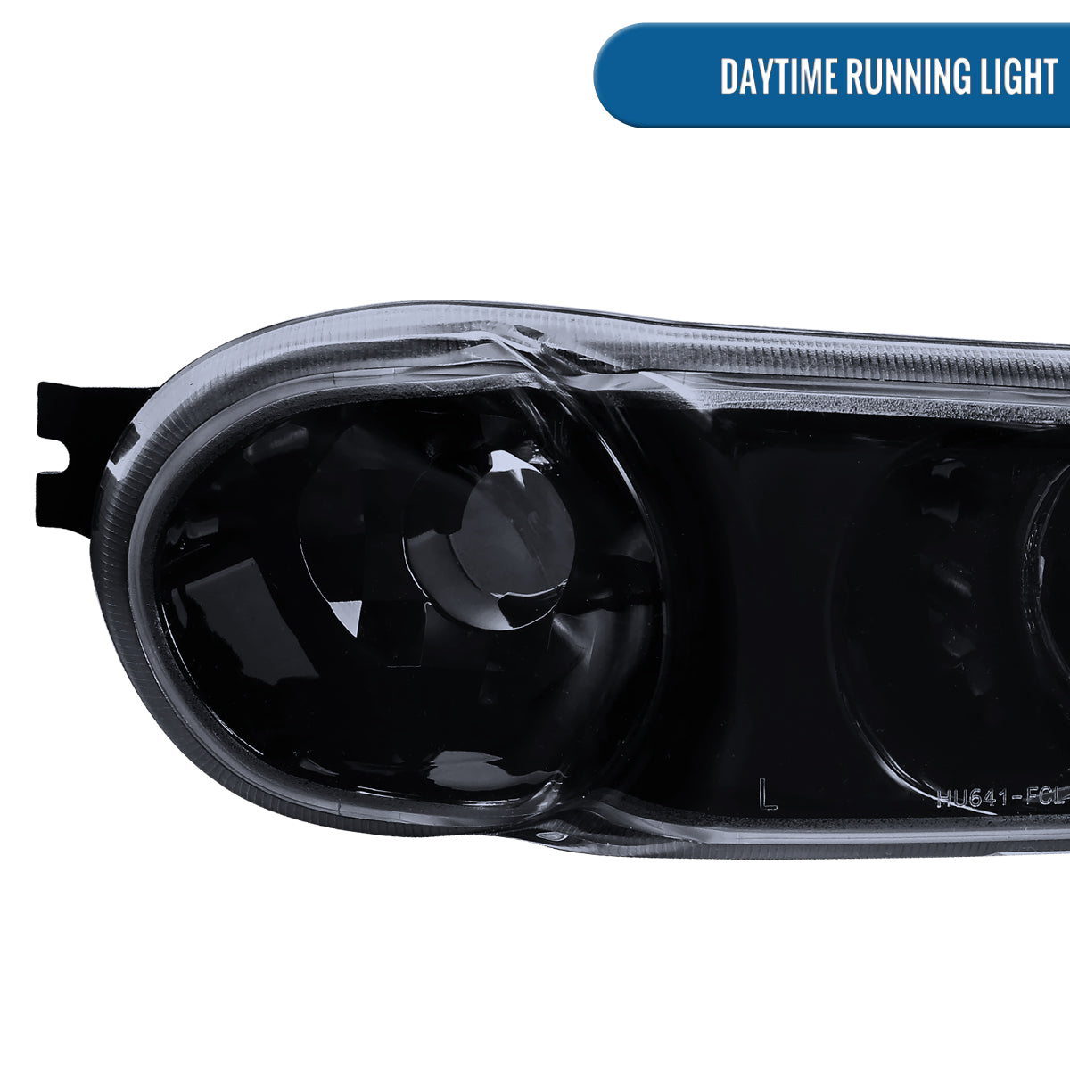 Ronnin - Fits 2000-2006 GMC Yukon XL Sierra Denali Upgraded LED Dual Halo Rims Running Lights Projector Headlights + Factory Style Bumper Lamps Assembly Pair | Black Smoke