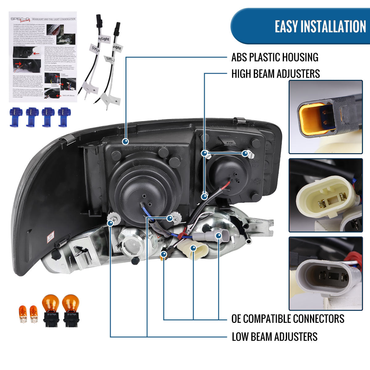 Ronnin - Fits 1999-2007 GMC Yukon XL Sierra Classic Denali LED Tube Running Lights Projector Headlights + Factory Style Bumper Lamps Assembly Pair | Chrome