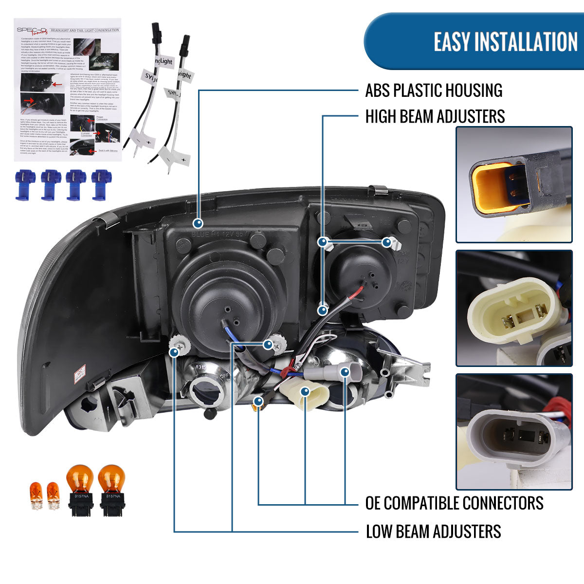 Ronnin - Fits 1999-2007 GMC Yukon XL Sierra Classic Denali LED Tube Running Lights Projector Headlights + Factory Style Bumper Lamps Assembly Pair | Black Smoke