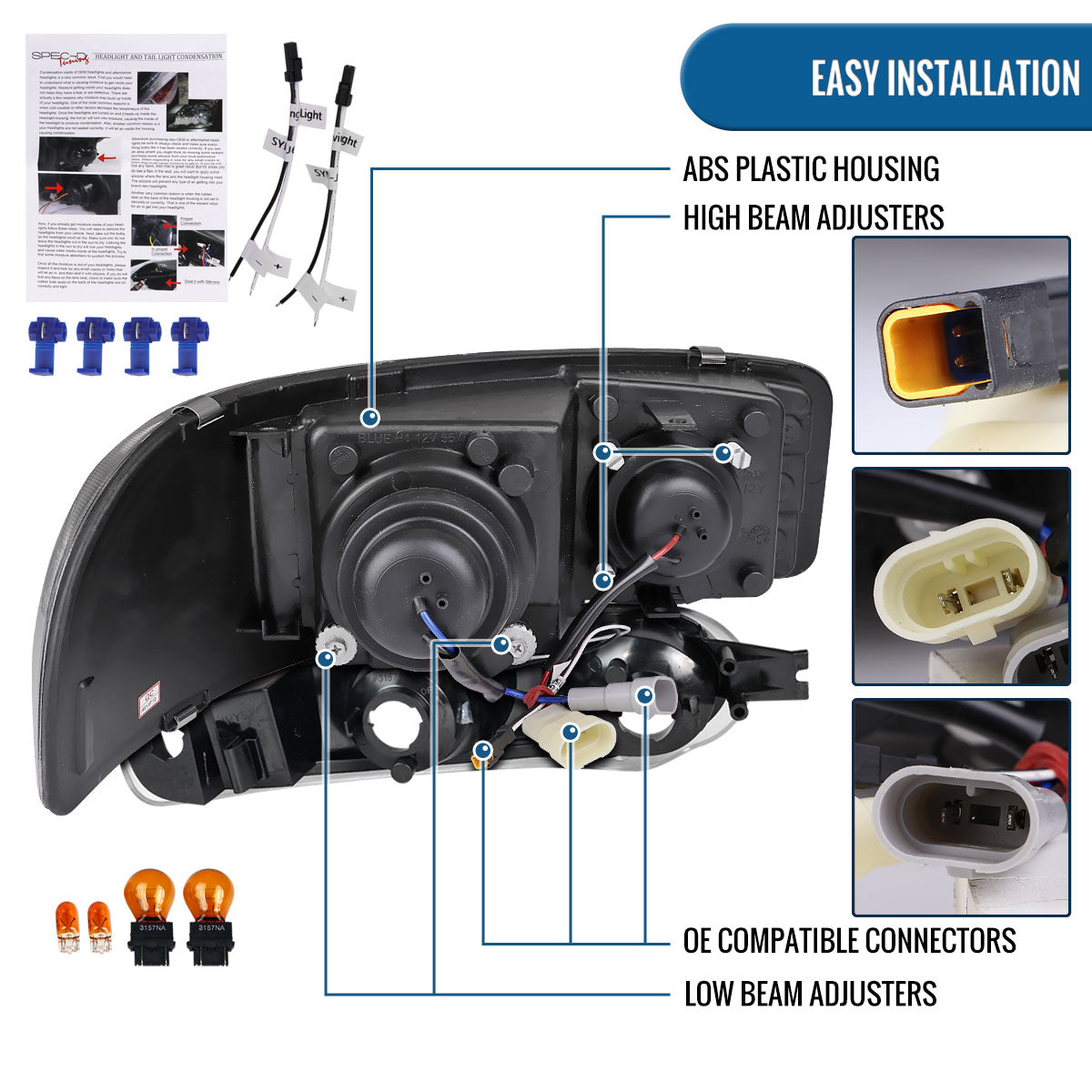 Ronnin - Fits 1999-2007 GMC Yukon XL Sierra Classic Denali LED Tube Running Lights Projector Headlights + Factory Style Bumper Lamps Assembly Pair | Black