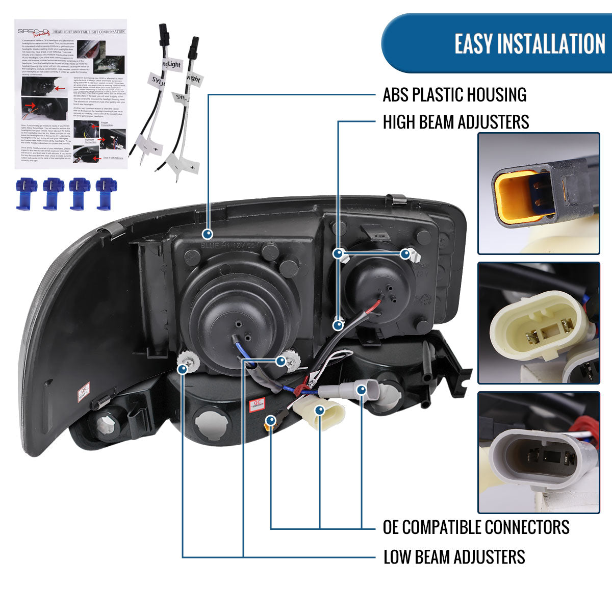 Ronnin - Fits 1999-2007 GMC Yukon XL Sierra Classic Upgraded Replacement LED Tube Running Lights Projector Headlights + Factory Style Bumper Lamps Assembly Pair | Chrome