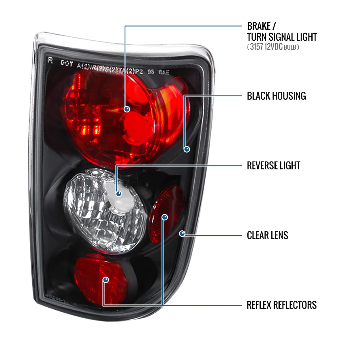 Ronnin - Fits 1995-2004 Chevy Blazer GMC Jimmy Envoy Oldsmobile Bravada Tail Lights Replacement Assembly Pair | Black