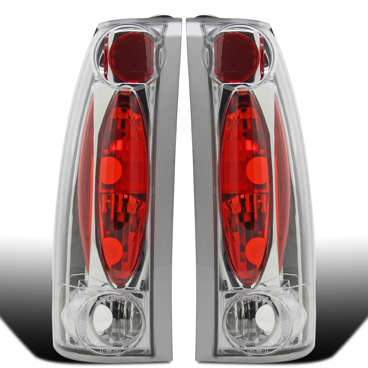 Ronnin - Fits 1988-2000 Chevy GMC C/K C10 Silverado Sierra Suburban Yukon Blazer Tahoe Caddy Escalade Tail Lights Replacement Assembly Pair | Chrome
