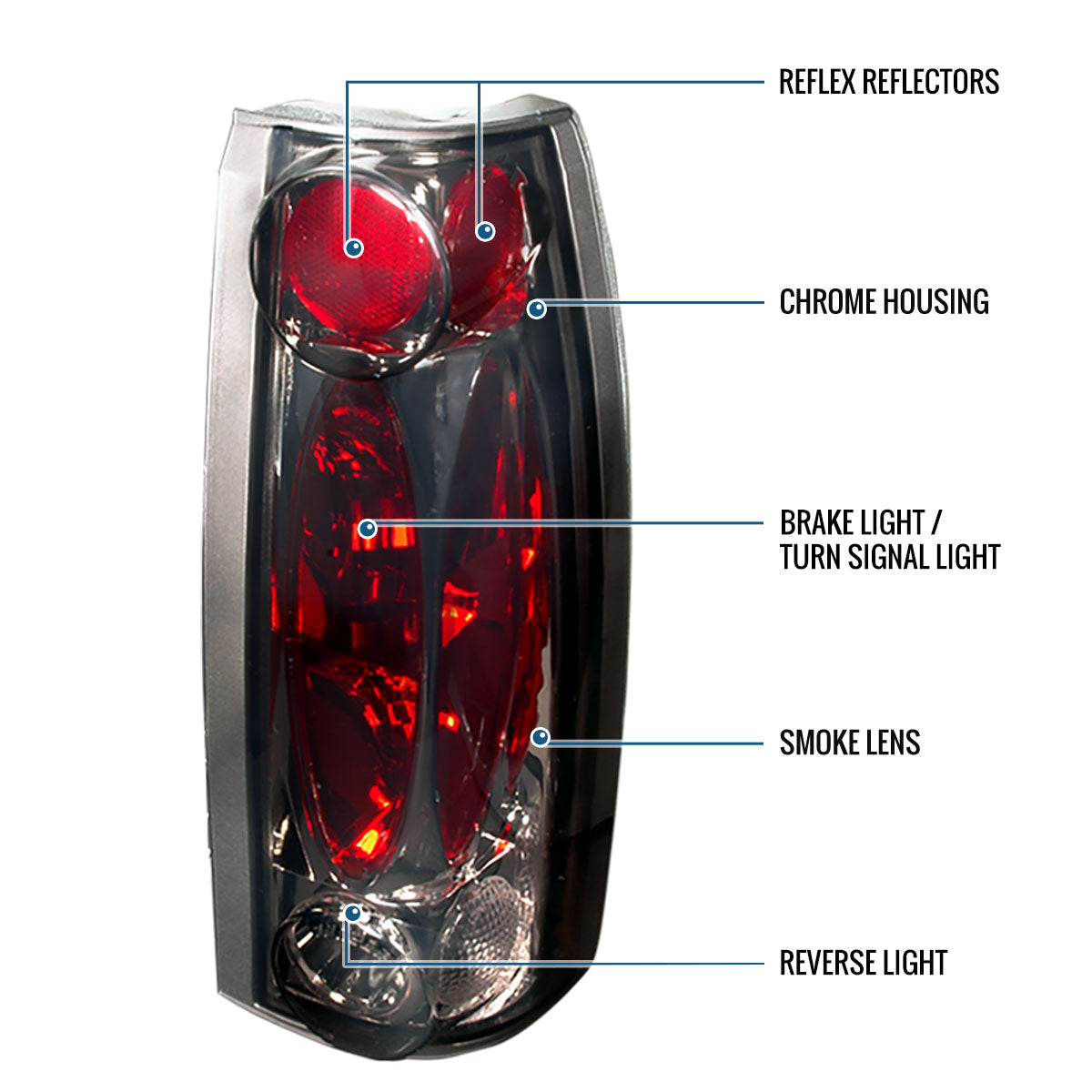 Ronnin - Fits 1988-2000 Chevy GMC C/K C10 Silverado Sierra Suburban Yukon Blazer Tahoe Caddy Escalade Tail Lights Replacement Assembly Pair | Smoke