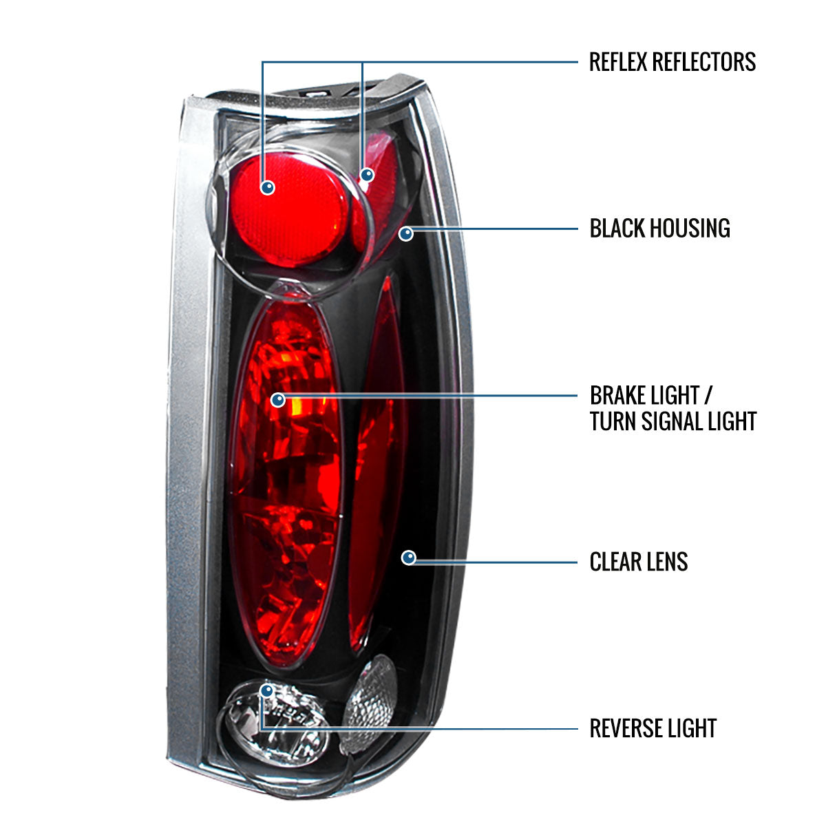 Ronnin - Fits 1988-2000 Chevy GMC C/K C10 Silverado Sierra Suburban Yukon Blazer Tahoe Caddy Escalade Tail Lights Replacement Assembly Pair | Black