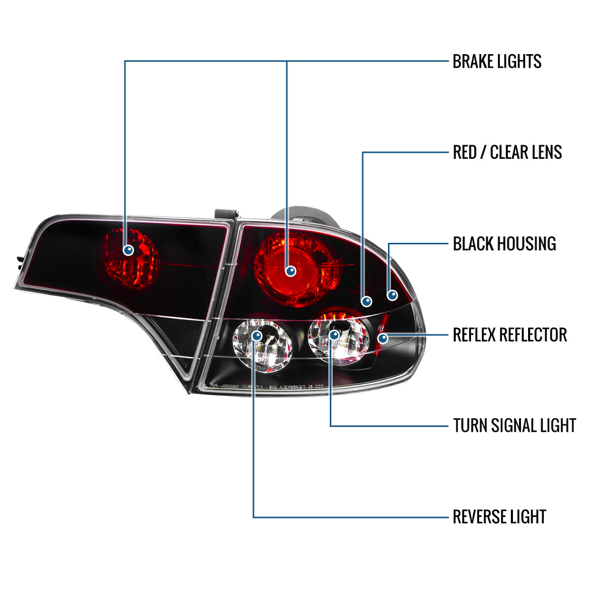 Ronnin - Fits 2006-2011 Honda Civic Sedan 4 Door Factory Replacement Tail Lights Assembly Pair | Black Red