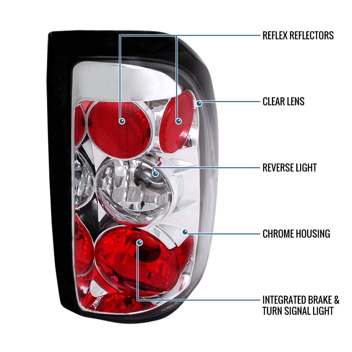 Ronnin - Fits 1997-2004 Dodge Dakota Factory Replacement Tail Lights Assembly Pair | Chrome