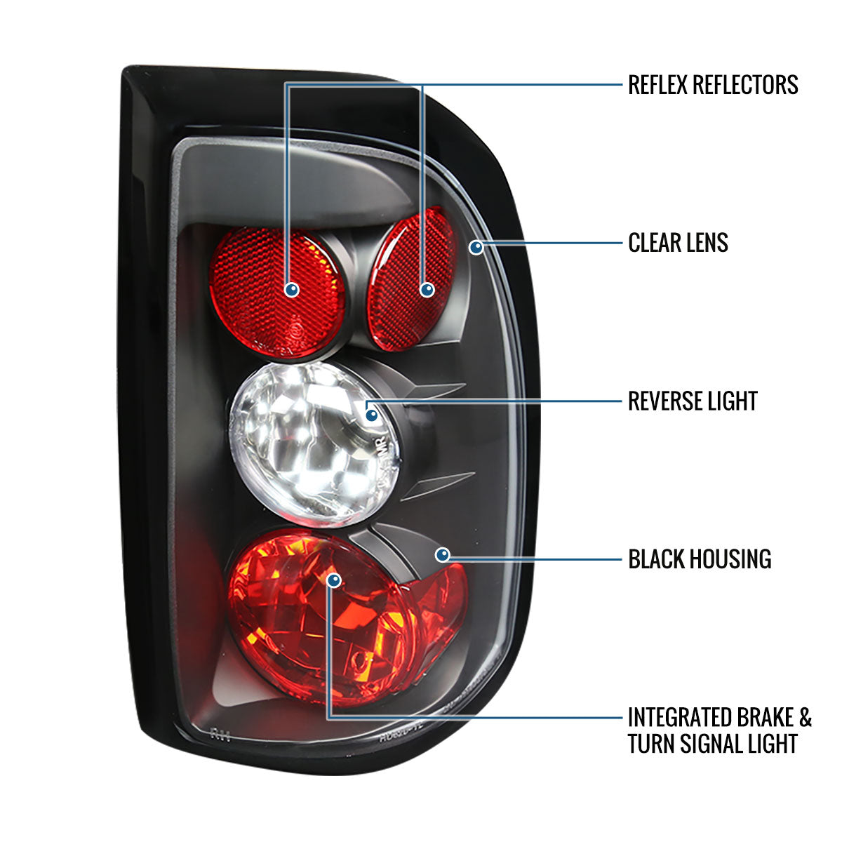 Ronnin - Fits 1997-2004 Dodge Dakota Factory Replacement Tail Lights Assembly Pair | Black