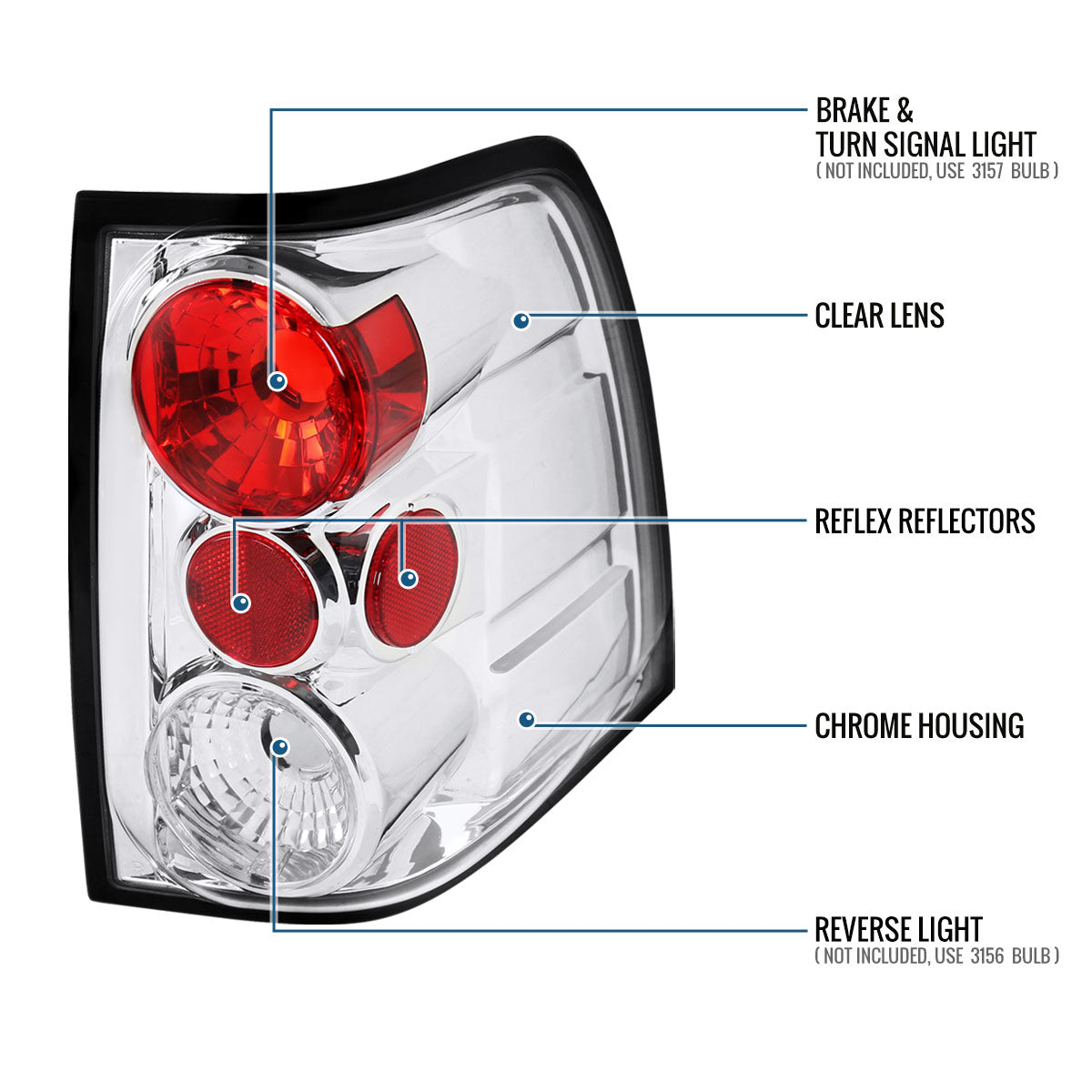 Ronnin - Fits 2003-2006 Ford Expedition Upgrade Tail Lights Assembly Replacement Pair | Chrome