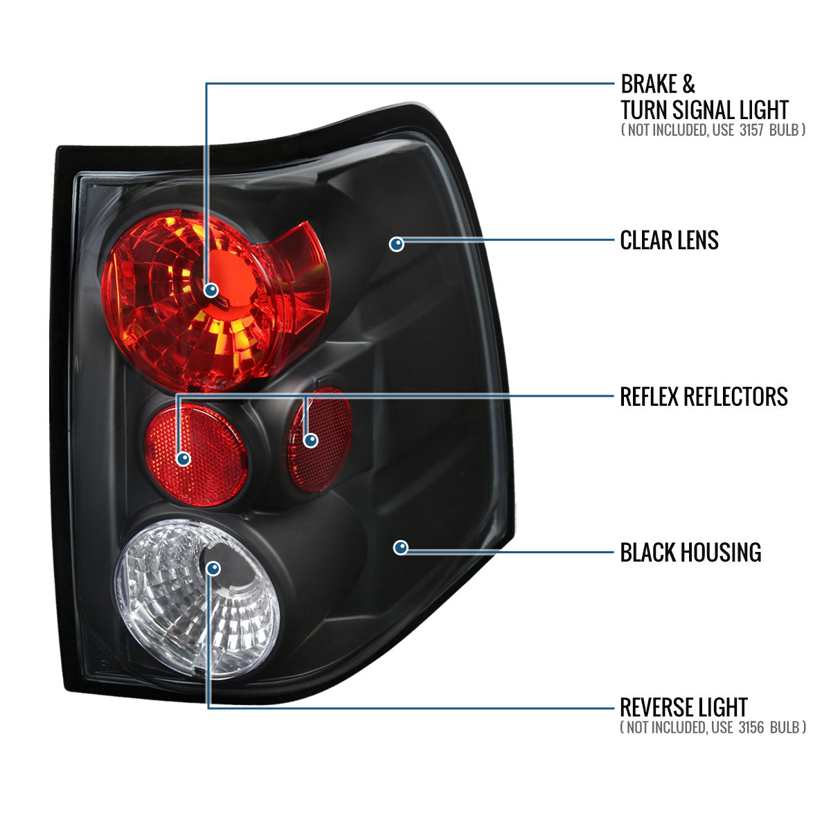 Ronnin - Fits 2003-2006 Ford Expedition Upgrade Tail Lights Assembly Replacement Pair | Black