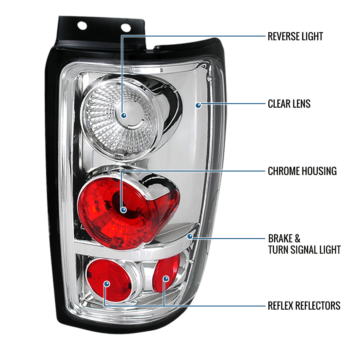 Ronnin - Fits 1997-2002 Ford Expedition Upgrade Tail Lights Assembly Replacement Pair | Chrome