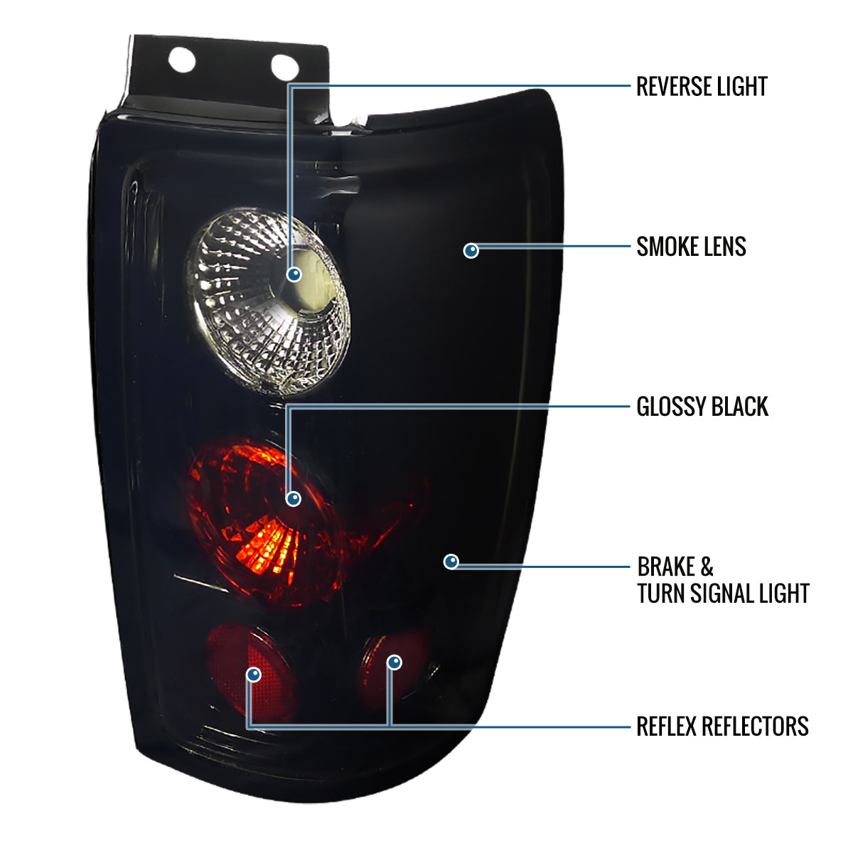 Ronnin - Fits 1997-2002 Ford Expedition Upgrade Tail Lights Assembly Replacement Pair | Black Smoke