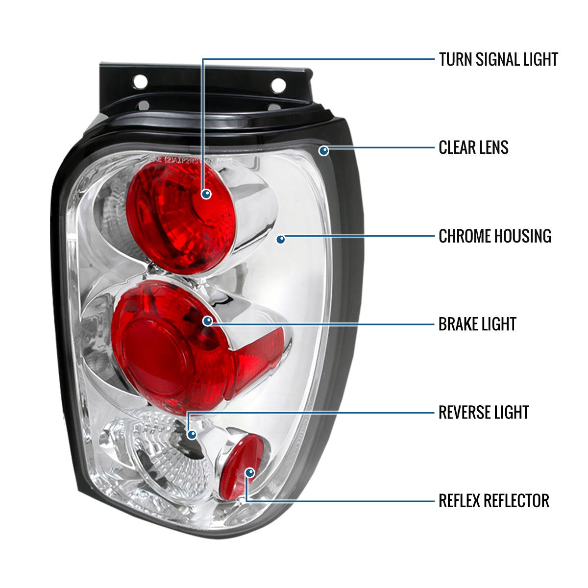 Ronnin - Fits 1998-2001 Ford Explorer Mercury Mountaineer Tail Lights Assembly Replacement Pair | Chrome