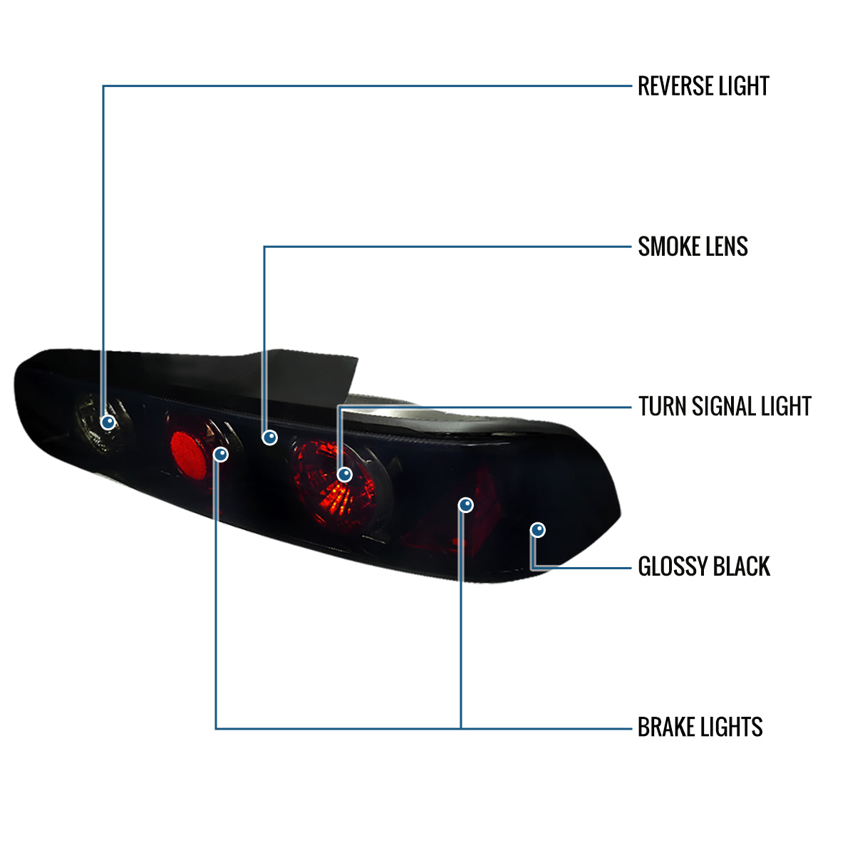 Ronnin - Fits 1994-2001 Acura Integra Replacement Tail Lights Assembly Pair | Black Smoke