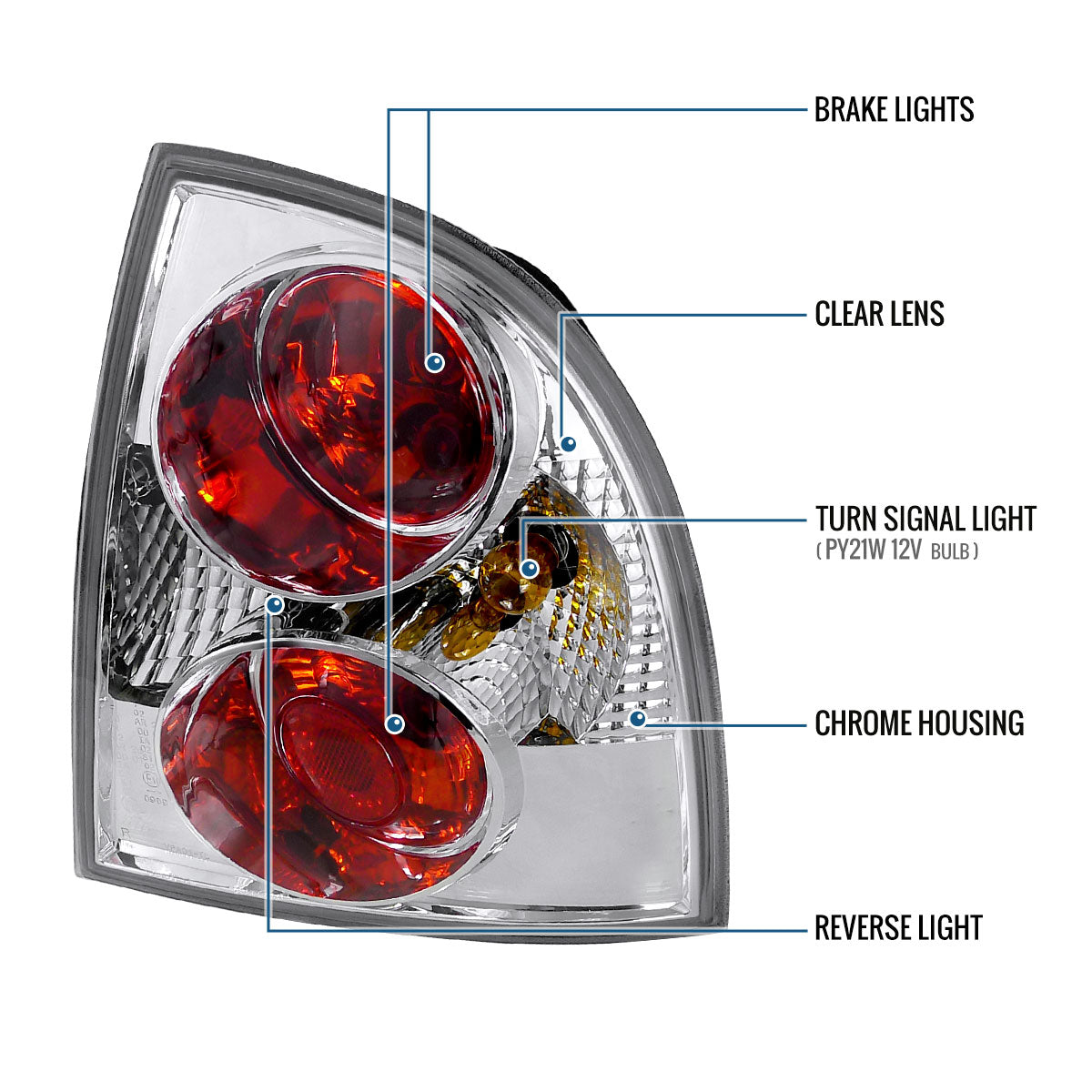 Ronnin - Fits 2001-2005 Volkswagen Passat 4Dr Sedan Euro Style Replacement Tail Lights Assembly Pair | Chrome