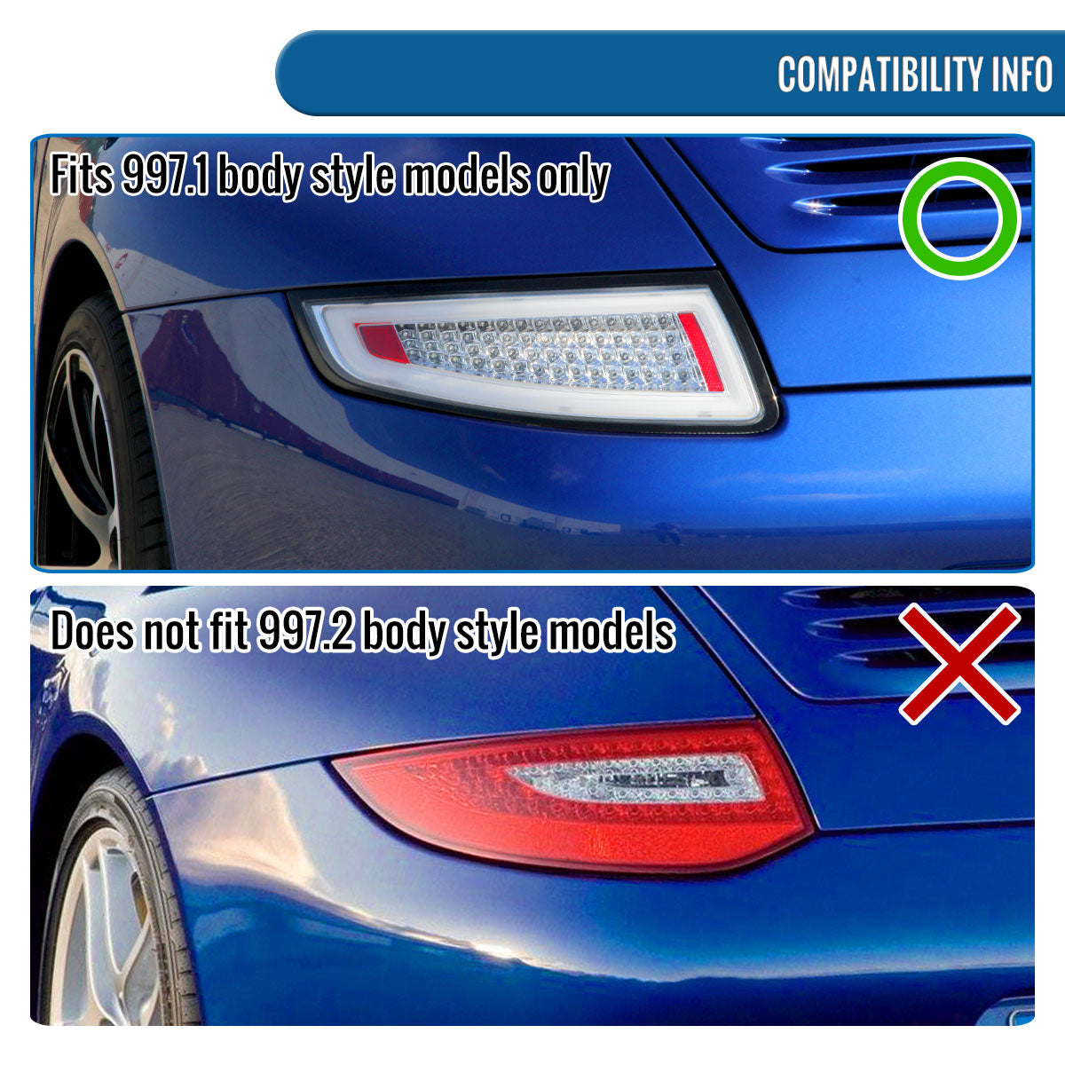 Ronnin - Fits 2005-2008 Porsche 911 997 Carrera Targa 2007-2009 Porsche 911 GT2 GT3 Turbo Upgraded Full LED Tail Lights Replacement Assembly Pair | Black