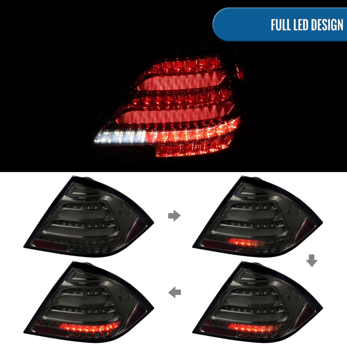 Ronnin - Fits 2001-2004 Mercedes-Benz C-Class W203 C230 C280 C320 US Spec Sedan Upgrade Full LED Tail Lights Assembly  Pair | Smoke