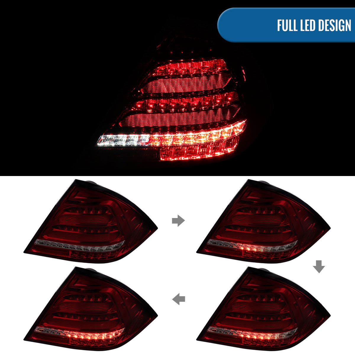 Ronnin - Fits 2001-2004 Mercedes-Benz C-Class W203 C230 C280 C320 US Spec Sedan Upgrade Full LED Tail Lights Assembly  Pair | Smoky Red