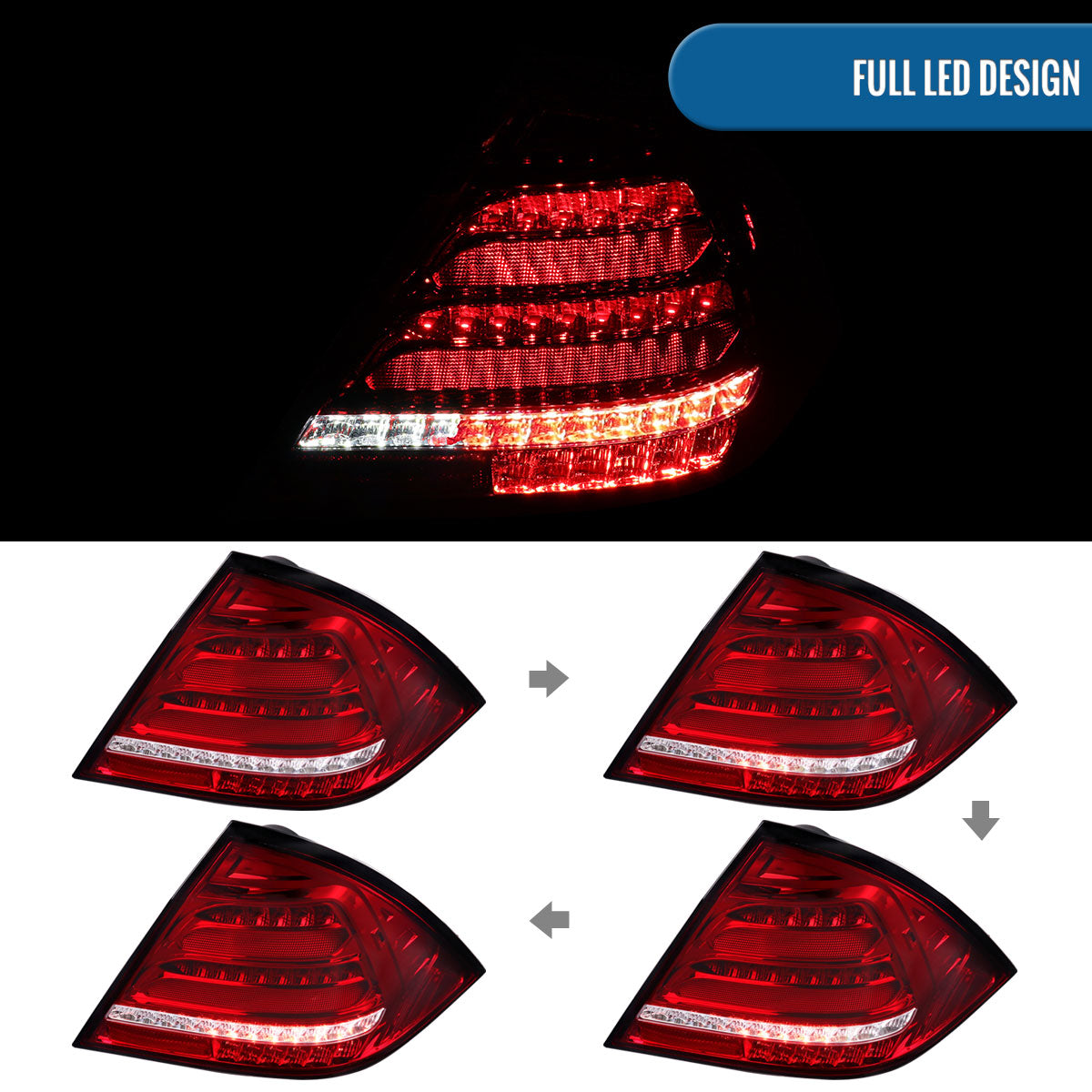 Ronnin - Fits 2001-2004 Mercedes-Benz C-Class W203 C230 C280 C320 US Spec Sedan Upgrade Full LED Tail Lights Assembly  Pair | Red