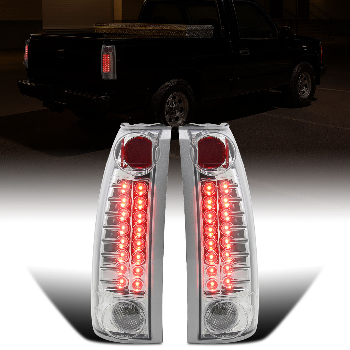 Ronnin - Fits 1988-2000 Chevy GMC C/K C10 Silverado Blazer Tahoe Cadillac Escalade LED Integrated Brake and Turn Signals Tail Lights Assembly Pair | Chrome