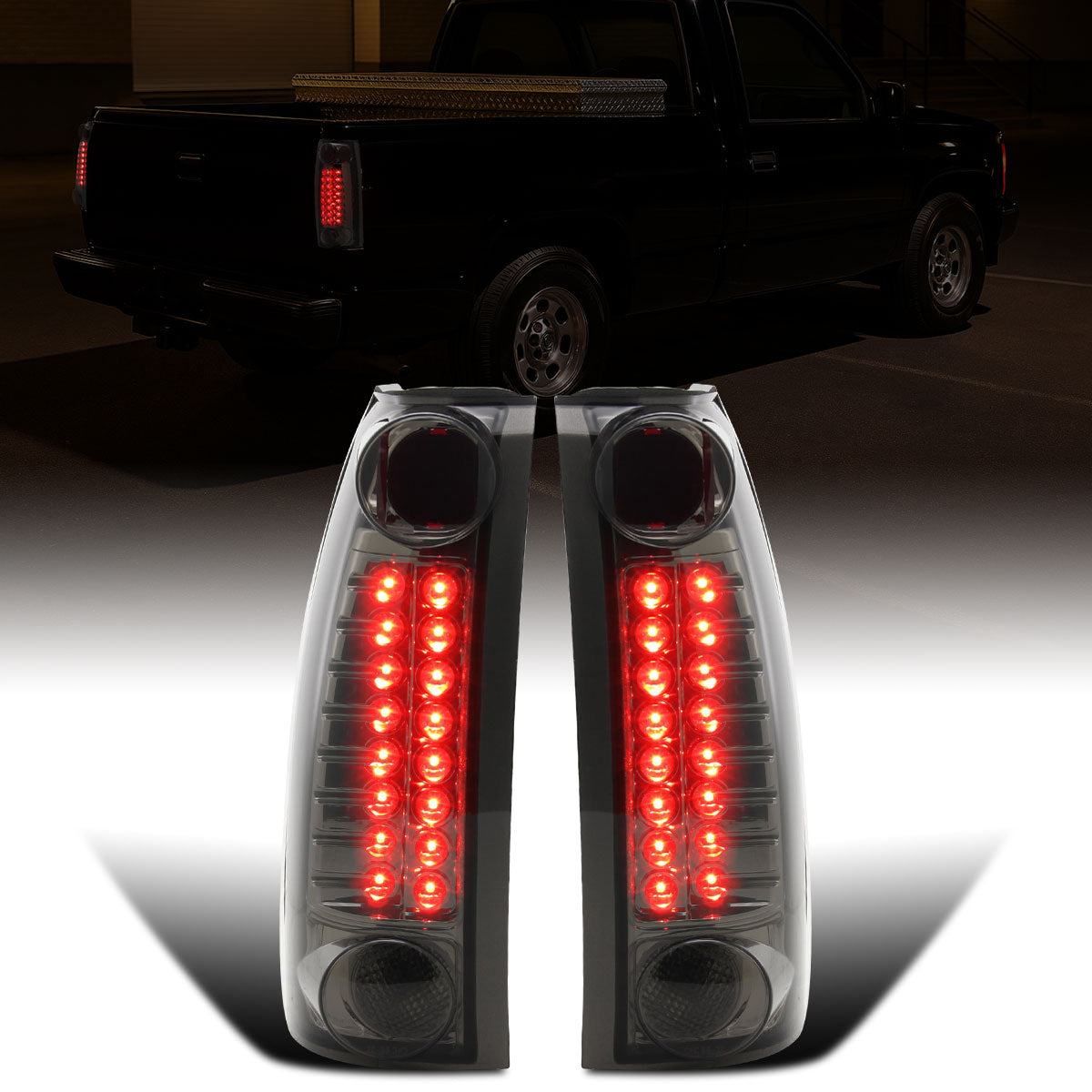 Ronnin - Fits 1988-2000 Chevy GMC C/K C10 Silverado Blazer Tahoe Cadillac Escalade LED Integrated Brake and Turn Signals Tail Lights Assembly Pair | Smoke