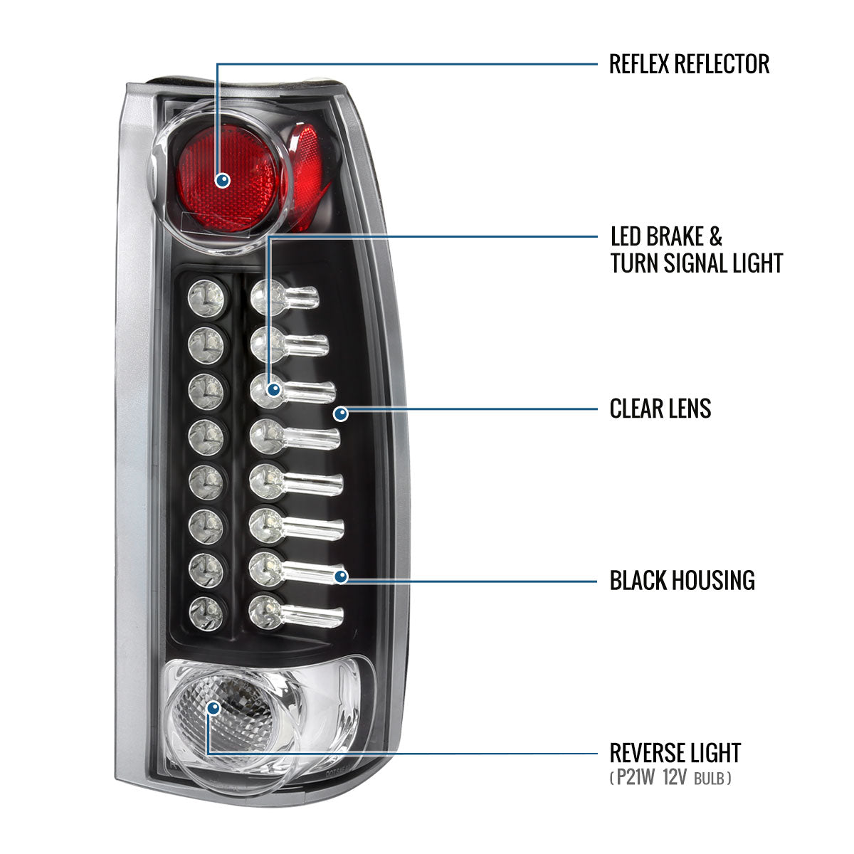 Ronnin - Fits 1988-2000 Chevy GMC C/K C10 Silverado Blazer Tahoe Cadillac Escalade LED Integrated Brake and Turn Signals Tail Lights Assembly Pair | Black