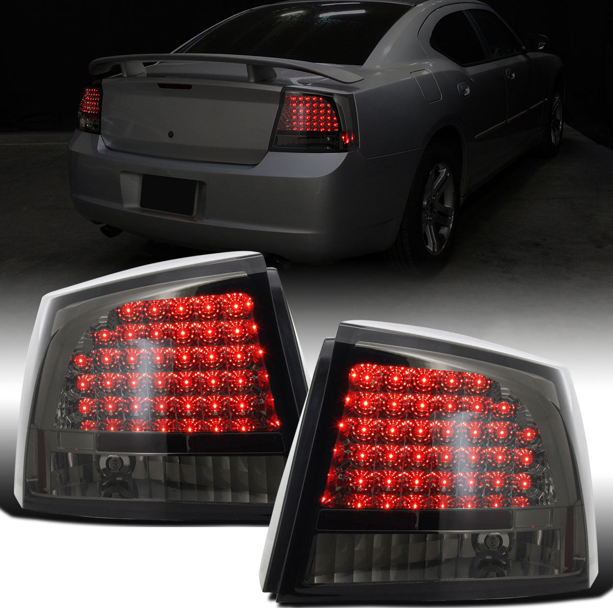 Ronnin - Fits 2005-2010 Dodge Charger LED Integrated Brake and Turn Signals Tail Lights Assembly Replacement Pair | Smoke