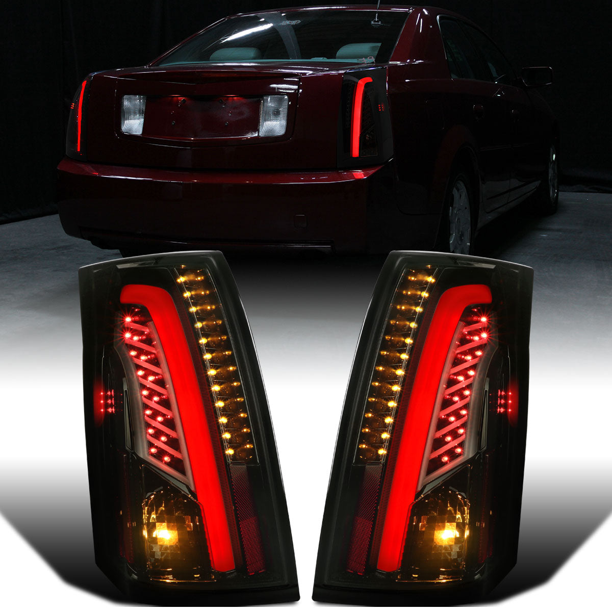 Ronnin - Fits 2003-2007 Cadillac CTS Upgrade Replacement LED Tail Lights Assembly Pair | Black Smoke