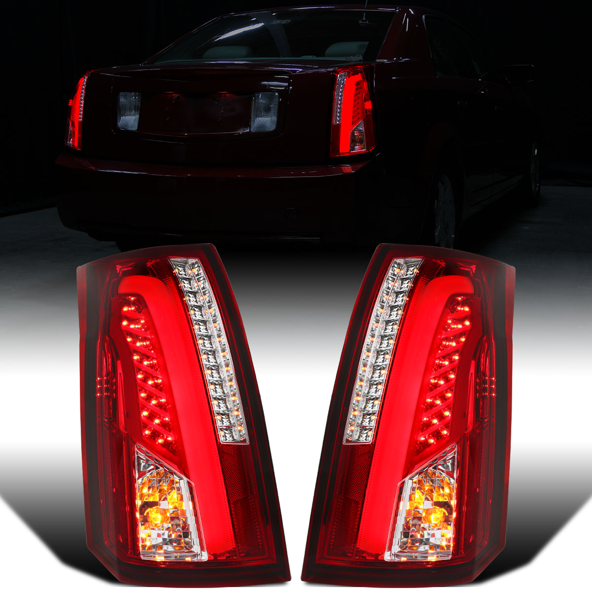 Ronnin - Fits 2003-2007 Cadillac CTS Upgrade Replacement LED Tail Lights Assembly Pair | Red