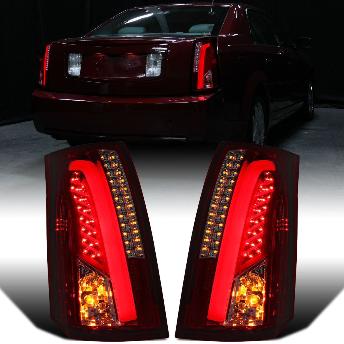 Ronnin - Fits 2003-2007 Cadillac CTS Upgrade Replacement LED Tail Lights Assembly Pair | Smoky Red